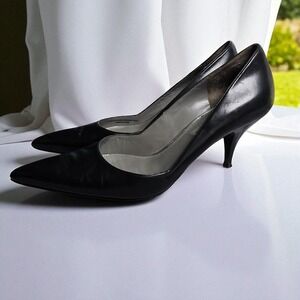 Via Spiga Black Leather Pointed Toe Stiletto Heel Pumps Woman 6M Career Wear‎